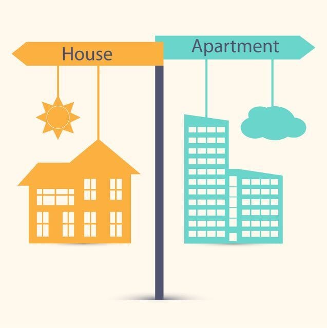 Two signs displaying 'apartment' and 'house' to differentiate between the two types of residential properties.