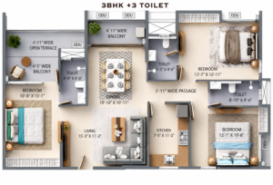 3 BHK & 3 TOILET