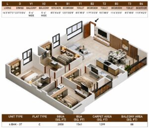 4 BHK - 3 TOILET